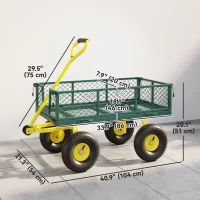 Outsunny Garden Cart, Utility Wagon Cart with Removable Sides, Convert into Flatbed, 10" Wheels, 180° Rotating Handle, Green(m-3)