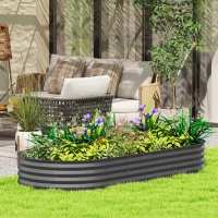 Outsunny 7' x 3' x 1' Large Outdoor Planter Box, Galvanized Raised Garden Bed with Metal Plant Stake, Dark Grey(m-1)