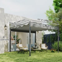 Outsunny 10' x 10' Outdoor Gazebo, Retractable Pergola Canopy with Magnetic Fixture, UPF30+ Metal Pergola Kit, Grey(m-3)