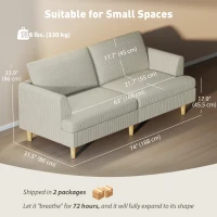 HOMCOM 3 Seater Sofa, 74" Modern Corduroy Upholstered Couch with Thick Spring Cushions, Solid Wood Legs, Armrests, Beige(m-3)