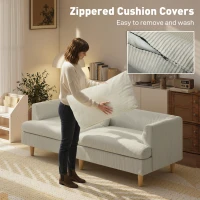 HOMCOM 3 Seater Sofa, 74" Modern Corduroy Upholstered Couch with Thick Spring Cushions, Solid Wood Legs, Armrests, Beige(m-7)