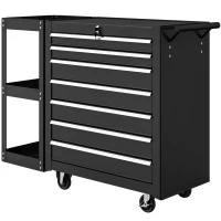HOMCOM 7-Drawer Rolling Tool Chest with Detachable Side Shelf, Lockable Tool Cabinet Box Organizer with Wheels, Black(m-2)