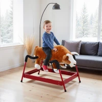 Qaba Kids Spring Rocking Horse Rodeo Bull Style with Realistic Sounds for Children over 3 Years Old(m-2)
