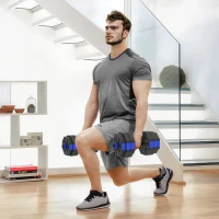 Soozier 6-in-1 Adjustable Dumbbell Set, Used as Kettlebell, Barbell, Dumbbell, Push-Up Stand, 66lbs Free Weights Set, Blue(m-8)