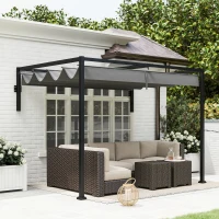 Outsunny 10' x 7' Lean To Pergola, Metal Pergola with Retractable Roof for Grill, Garden, Patio, Deck(m-10)