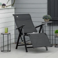Outsunny Outdoor Recliner Lounge Chair with Adjustable Backrest, Cushion, Black(m-9)