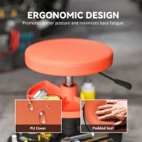 HOMCOM Rolling Garage Stool, 300 LBS Capacity Mechanic Stool with 2.5" Wheels, Tool Trays Storage, Adjustable Height, Orange(m-6)