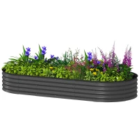 Outsunny 7' x 3' x 1' Large Outdoor Planter Box, Galvanized Raised Garden Bed with Metal Plant Stake, Dark Grey(m-2)