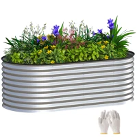 Outsunny 5 x 2.5 x 2 ft Galvanized Raised Garden Bed, Easy DIY Oval Planter Box with Safety Edging and Gloves, Silver(m-11)