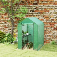 Outsunny Walk-in Greenhouse Outdoor Portable Plant Flower Growth Warm House with Roll-up Door, 73" x 47" x 75", Green(m-10)