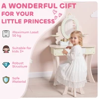 Qaba Kids Vanity Set, Girls Dressing Table with Mirror and Stool, 7 Accessories, Drawers, Desktop Storage, Pink(m-9)