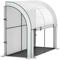 Outsunny Walk-in Lean-to Greenhouse, Outdoor Gardening Green House with Zipper Roll-up Doors and Window, 7' x 3' x 5', White(m-11)