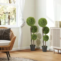 HOMCOM 45 Inch Potted Fake Plant Set of 2, Artificial Boxwood Topiary Tree, Triple Ball Tree for Indoor and Outdoor, Green(m-7)