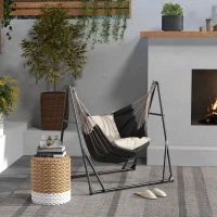 Outsunny Foldable Hammock Stand, Portable 2 in 1 Hammock Chair Stand Only with Carry Bag, Load Capacity 120kg, for Patio, Black(m-1)