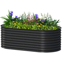 Outsunny 5 x 2.5 x 2 ft Galvanized Raised Garden Bed, Easy DIY Oval Planter Box with Safety Edging and Gloves, Black(m-2)
