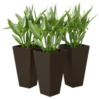 Outsunny 28" Tall Garden Plastic Planters, Outdoor and Indoor Flower Pots, Set of 3 for Entryway, Patio, Yard, Brown(m-2)