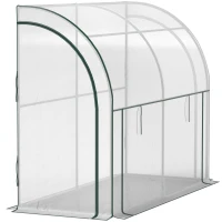 Outsunny Walk-in Lean-to Greenhouse, Outdoor Gardening Green House with Zipper Roll-up Doors and Window, 7' x 3' x 5', White(m-2)