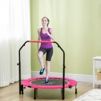 Soozier 40" Foldable Mini Fitness Trampoline, with Adjustable Foam Handle, Pink(m-1)