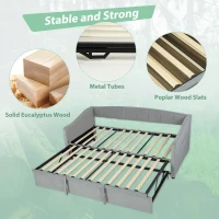 HOMCOM Upholstered Twin Size Trundle Bed, Velvet Twin to King Day Bed with Pop Up Trundle, Headboard and 2 Pockets, Light Grey(m-7)