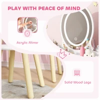 Qaba Kids Vanity Set with Mirror, Stool, 3-Colour LED Lights, Girls Dressing Table Pretend Play for Kids Room, Pink(m-7)