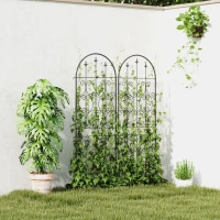 Outsunny Set of 2 Metal Garden Trellis, Decorative Trellis Panels, Scrollwork Design, 150 x 50 cm, Black(m-8)