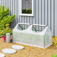 Outsunny Portable Mini Tunnel Greenhouse Garden Warm House with 2 Windows Steel Frame PE Cover, 47" x 24" x 24", White(m-1)