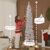 HOMCOM 7.5ft Christmas Tree with Colourful DIY Synchronized LEDs, Hinged Pencil Xmas Tree with Remote, Daily Timer, White(m-3)