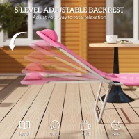 Outsunny Outdoor Lounge Chair, Portable Reclining Seat, Folding Chaise Lounge, Tanning Chair Bed with Pillow, Pink(m-4)