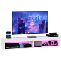 HOMCOM Modern Wall Mounted TV Stand with Storage and LED Lights for TVs up to 75", Floating TV Shelf for Living Room, White(m-11)