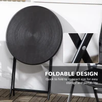 Outsunny Folding Outdoor Coffee Table, 23.6" Round Patio Table with Wood-Effect HDPE Top for Balcony, Garden, Backyard, Dark Grey(m-4)