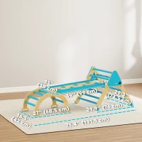 Qaba 8-in-1 Pikler Triangle Set, Foldable Wooden Climbing Toys with Arch, Ramp and Ladder for Ages 18-48 Mouths, Blue(m-3)