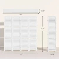 HOMCOM 4 Panel 67" Tall Wood Privacy Screen Room Divider with 3 Shelves and Folding Storage for Bedroom, White(m-3)