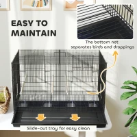 PawHut 18" H Bird Cage, Large Parakeet Cage for Budgie, Lovebird, Canary, Finches with Divider, Black(m-7)