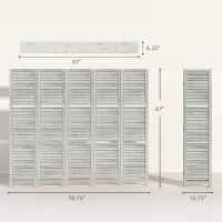 HOMCOM 5 Panel 67" Tall Wood Privacy Screen Room Divider with 3 Shelves and Folding Storage for Bedroom, Distressed White(m-3)