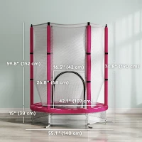 Qaba 55" Toddler Trampoline with Safety Enclosure Net, for Indoor Outdoor Use, Ages 3-6 Years, Pink(m-3)