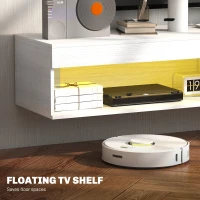 HOMCOM Modern Wall Mounted TV Stand with Storage and LED Lights for TVs up to 75", Floating TV Shelf for Living Room, White(m-4)