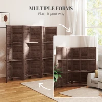 HOMCOM 6 Panel 67" Tall Wood Privacy Screen Room Divider with 3 Shelves and Folding Storage for Bedroom, Walnut(m-7)
