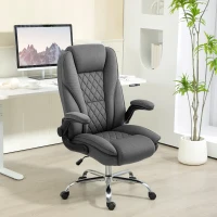 HOMCOM Executive Office Chair, Desk Chair with Flip-up Armrest, Diamond Fabric Computer Chair for Home Office, Dark Grey(m-8)