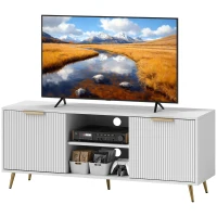 HOMCOM TV Stand with Storage for 55 Inch TV, Modern TV Cabinet with 2 Open Shelves and 2 Cabinets for Living Room, White(m-2)