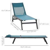 Outsunny Outdoor Lounge Chair, 5-Position Tanning Chair with Wheels, Headrest, Aluminum Frame for Poolside, Beach, Blue(m-3)