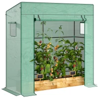 Outsunny Walk-in Tomato Greenhouse Lean-to Green House with Reinforced PE Cover, Roll-up Door, Mesh Windows, Green(m-11)