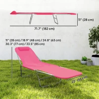 Outsunny Outdoor Lounge Chair, Portable Reclining Seat, Folding Chaise Lounge, Tanning Chair Bed with Pillow, Pink(m-3)