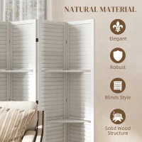 HOMCOM 6 Panel 67" Tall Wood Privacy Screen Room Divider with 3 Shelves and Folding Storage for Bedroom, White(m-6)
