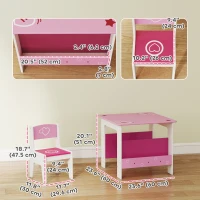 Qaba 3 Pieces Kids Table and Chair Set with Bookshelves, for Classroom, Home, Nursery, Playroom, for Read, Draw, Art, Pink(m-3)
