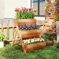 Outsunny 3 Tier Elevated Planter Box, Vertical Wooden Raised Garden Bed for Flowers, Vegetables, 26" x 30" x 30", Brown(m-9)