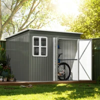 Outsunny 8.5' x 6' Galvanised Steel Outdoor Storage Shed, Garden Shed with Window, Lockable Wide Doors and Air Vents, Grey(m-8)