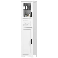 HOMCOM 67" Tall Bathroom Storage Cabinet, Freestanding Narrow Bathroom Cabinet with Adjustable Shelves, Glass Door and Drawer(m-2)