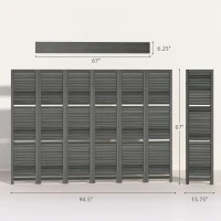 HOMCOM 6 Panel 67" Tall Wood Privacy Screen Room Divider with 3 Shelves and Folding Storage for Bedroom, Gray(m-3)