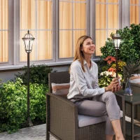 Outsunny 2 Piece LED Garden Lights Lamp Post Solar Powered Auto Switch Outdoor Lantern Patio Pathway Walkway Water-Resist 6 Hours Black(m-1)