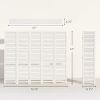 HOMCOM 5 Panel 67" Tall Wood Privacy Screen Room Divider with 3 Shelves and Folding Storage for Bedroom, White(m-3)
